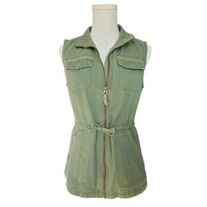 MERONA Olive Zipper Waist-Tie Pocket Collar Vest